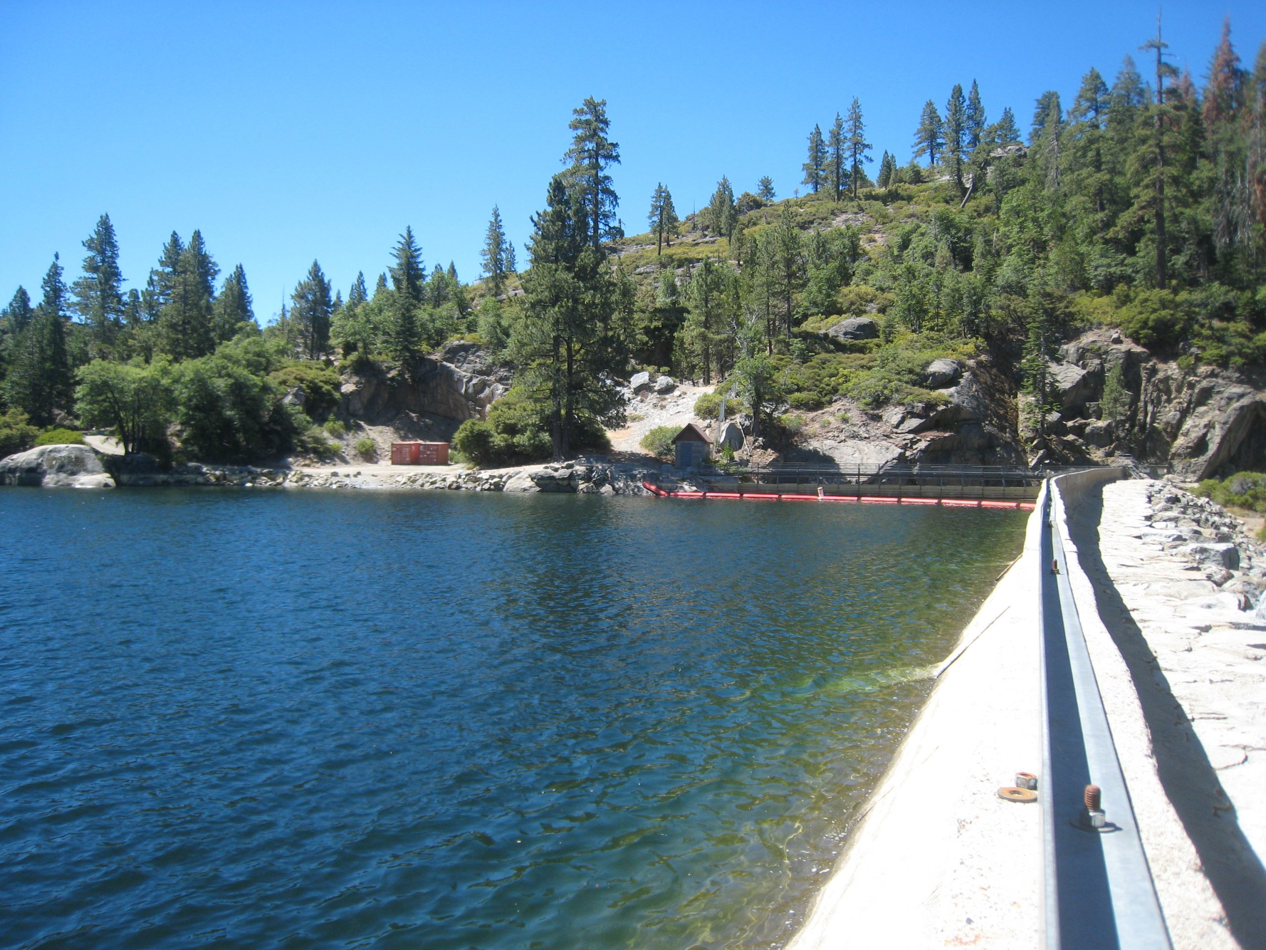 A forebay along the Stanislaus river, another beautful day of work for Sequoia biologists in the Sierra Nevada mountains.