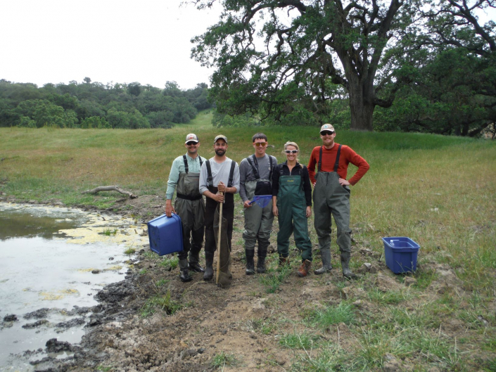 Sequoia's Principals, Debie Montana, Tashi MacMillen, Brett Hanshew, and staff biologists on a conservation easement in the early days of Sequoia.